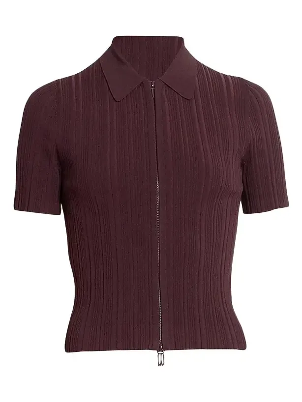 Women's Rib-Knit Zip Polo Top Women's Rib-Knit Zip Polo Top