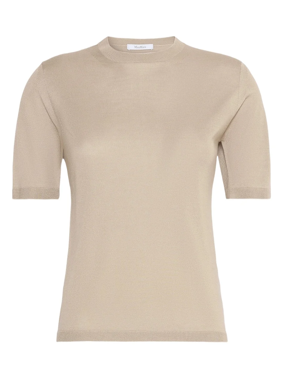 Women's Stockinette Stitched Cashmere and Silk Sweater - Stone Women's Stockinette Stitched Cashmere and Silk Sweater - Stone