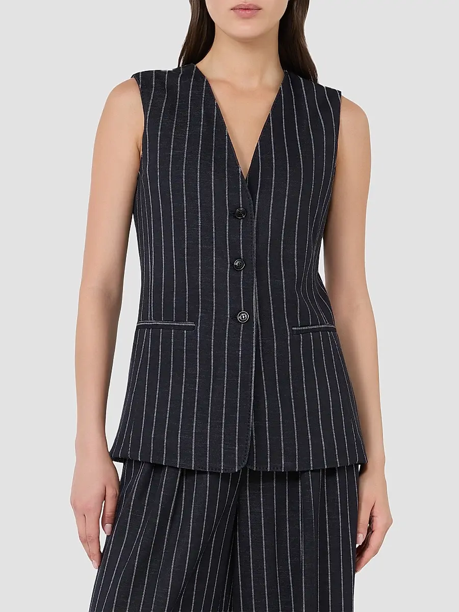 Max Mara Women's Pinstripe Viscose and Wool Jersey Gilet | Thumbnail 3 Max Mara Women's Pinstripe Viscose and Wool Jersey Gilet | Thumbnail 3