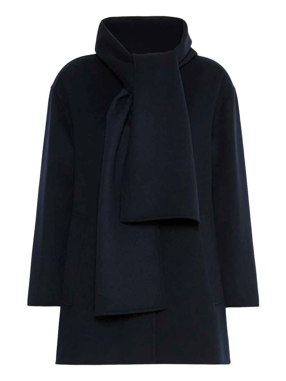 Women's Short Wool Coat with Scarf - Midnight Blue Women's Short Wool Coat with Scarf - Midnight Blue