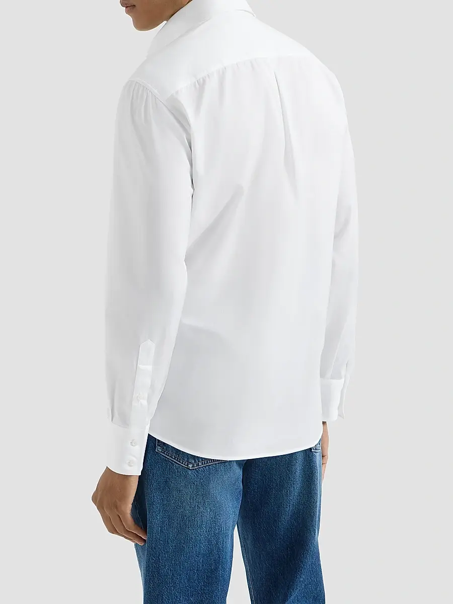 Brunello Cucinelli Men's Twill Shirt with Button-Down Collar - White | Thumbnail 3 Brunello Cucinelli Men's Twill Shirt with Button-Down Collar - White | Thumbnail 3