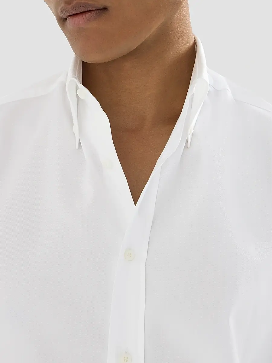 Brunello Cucinelli Men's Twill Shirt with Button-Down Collar - White | Thumbnail 5 Brunello Cucinelli Men's Twill Shirt with Button-Down Collar - White | Thumbnail 5