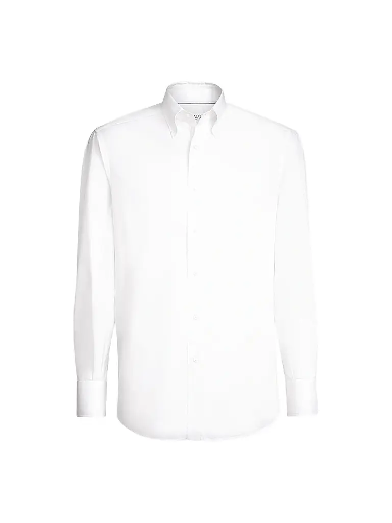 Brunello Cucinelli Men's Twill Shirt with Button-Down Collar - White
