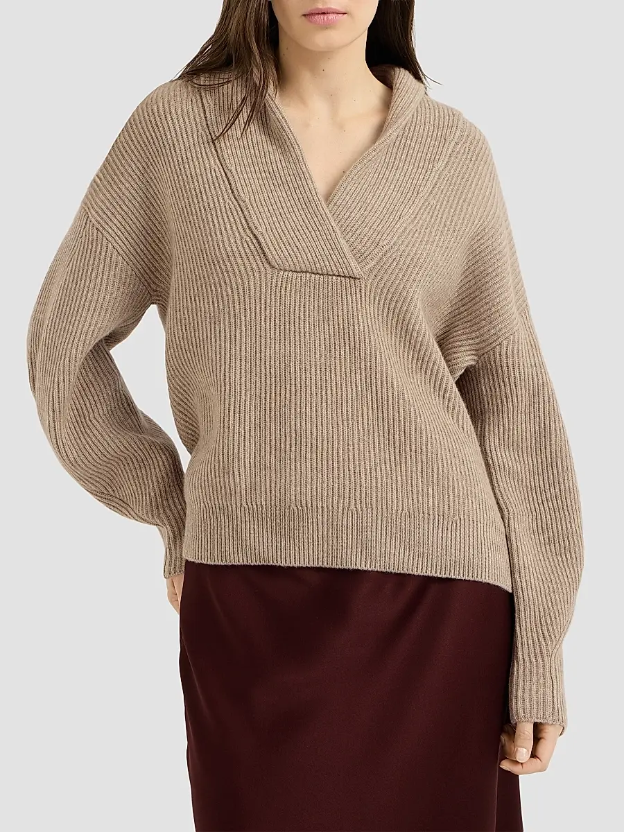 Brunello Cucinelli Women's Cashmere English Rib Sweater with Monili - Cashmere Beige | Thumbnail 2 Brunello Cucinelli Women's Cashmere English Rib Sweater with Monili - Cashmere Beige | Thumbnail 2