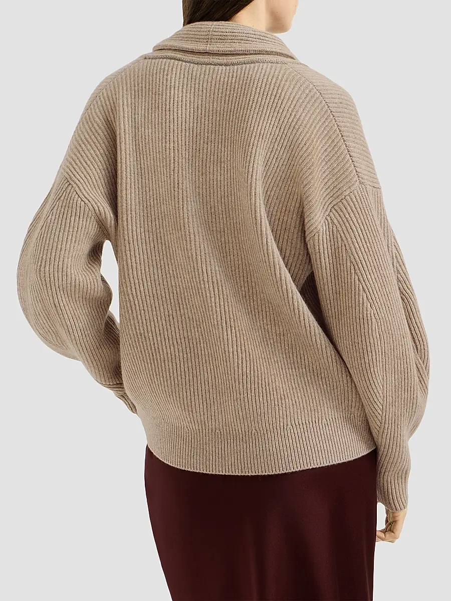 Brunello Cucinelli Women's Cashmere English Rib Sweater with Monili - Cashmere Beige | Thumbnail 3 Brunello Cucinelli Women's Cashmere English Rib Sweater with Monili - Cashmere Beige | Thumbnail 3