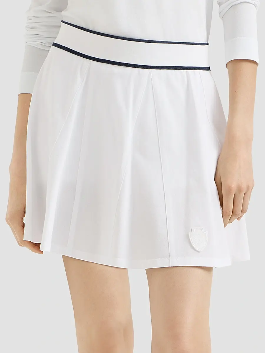 Brunello Cucinelli Women's Stretch Cotton Piqué Mini Skirt with Logo - White | Thumbnail 2 Brunello Cucinelli Women's Stretch Cotton Piqué Mini Skirt with Logo - White | Thumbnail 2