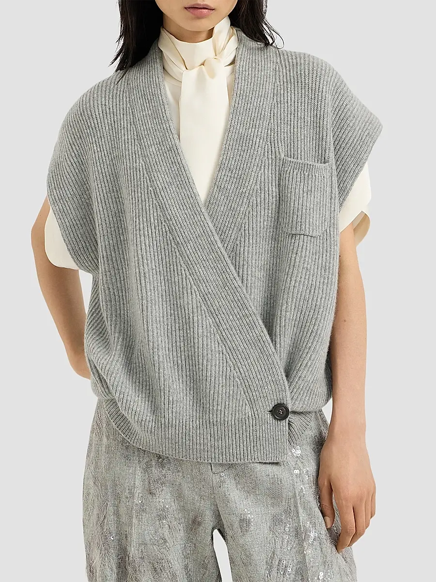 Brunello Cucinelli Women's Cashmere English Rib Wrap Cardigan | Thumbnail 2 Brunello Cucinelli Women's Cashmere English Rib Wrap Cardigan | Thumbnail 2