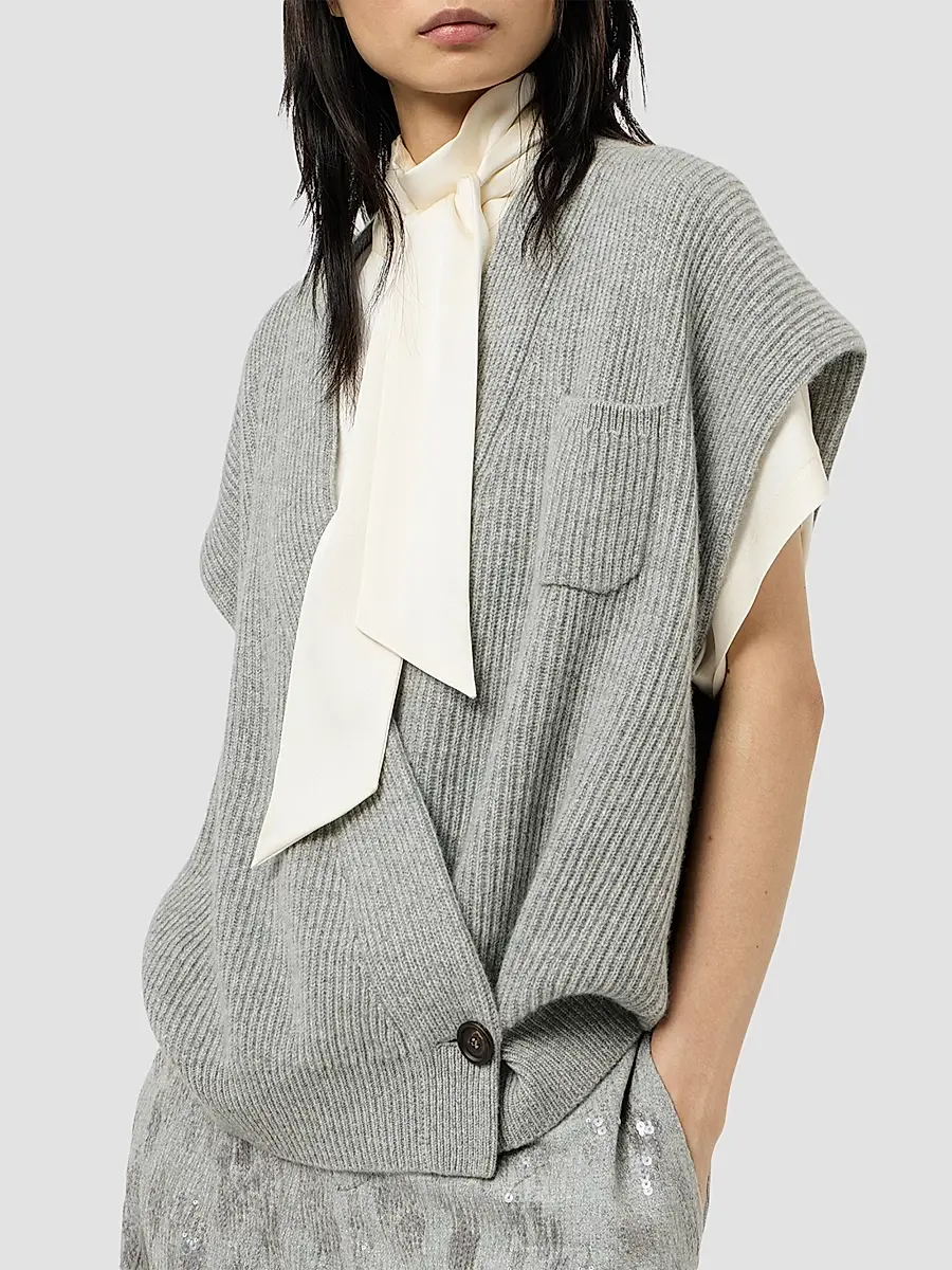 Brunello Cucinelli Women's Cashmere English Rib Wrap Cardigan | Thumbnail 4 Brunello Cucinelli Women's Cashmere English Rib Wrap Cardigan | Thumbnail 4