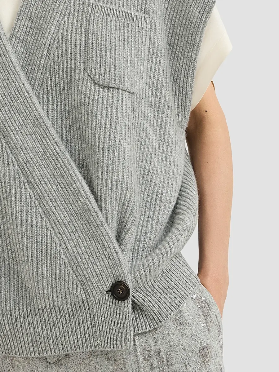 Brunello Cucinelli Women's Cashmere English Rib Wrap Cardigan | Thumbnail 5 Brunello Cucinelli Women's Cashmere English Rib Wrap Cardigan | Thumbnail 5