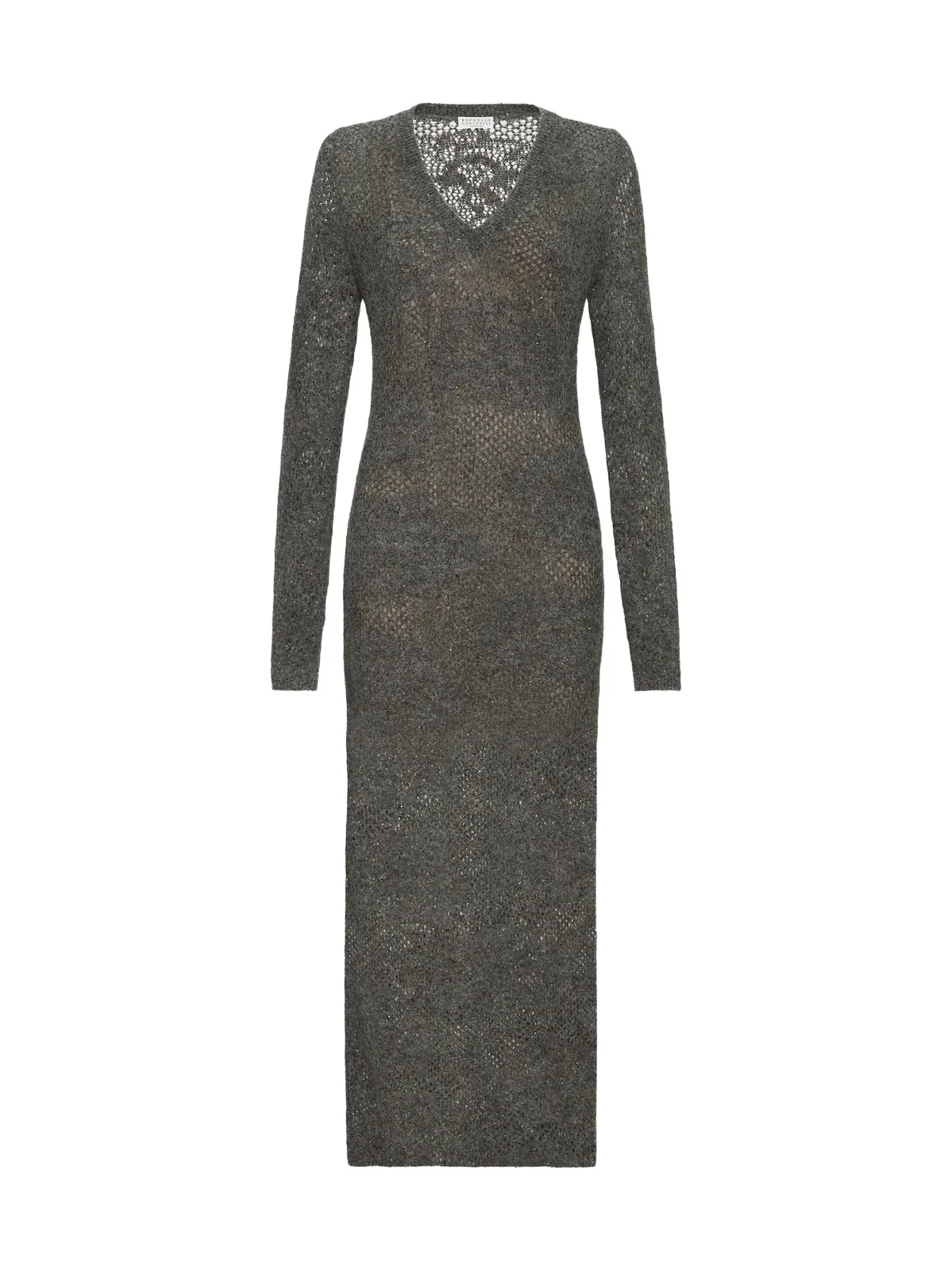 Brunello Cucinelli Women's Lace Flowers Knit Dress in Sparkling Mohair - Lead