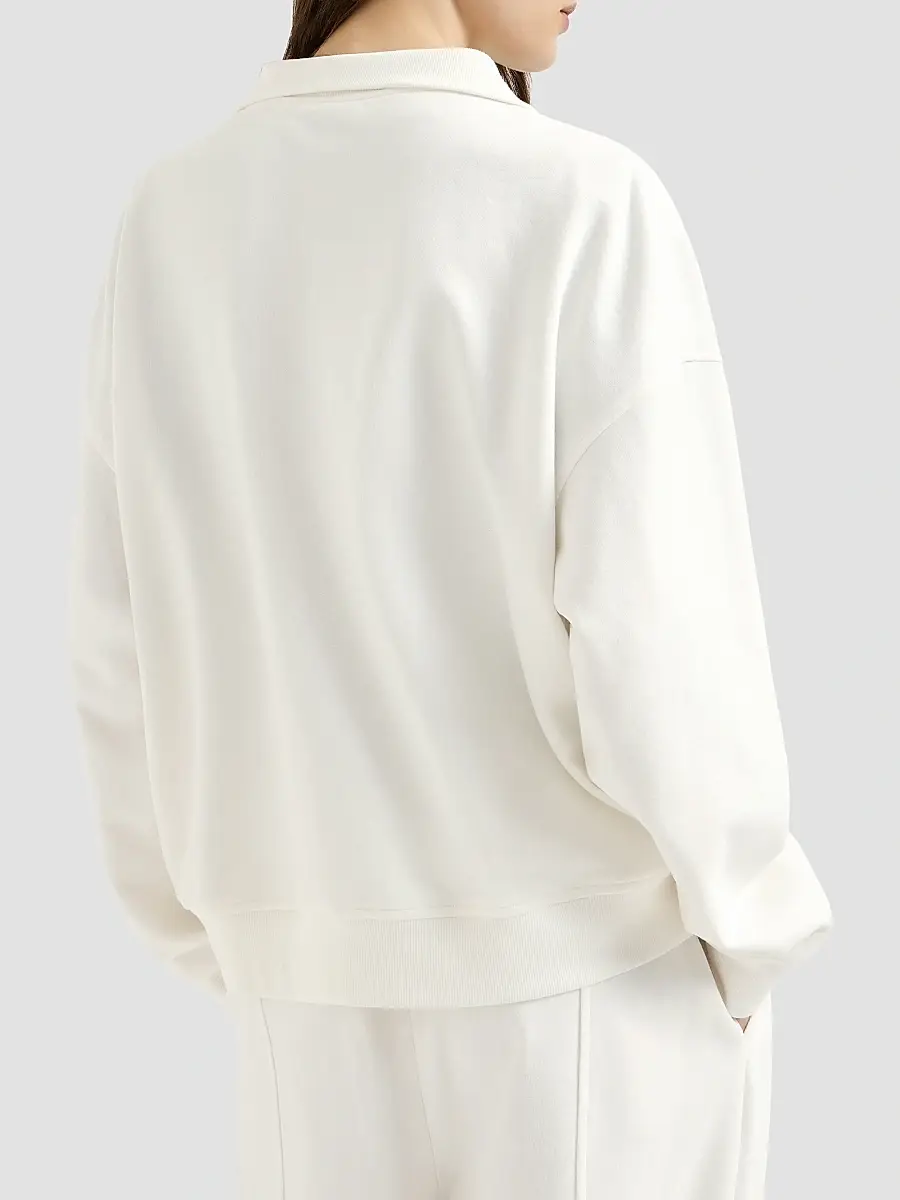 Brunello Cucinelli Women's Cotton Smooth French Terry Sweatshirt with Logo - White | Thumbnail 3 Brunello Cucinelli Women's Cotton Smooth French Terry Sweatshirt with Logo - White | Thumbnail 3