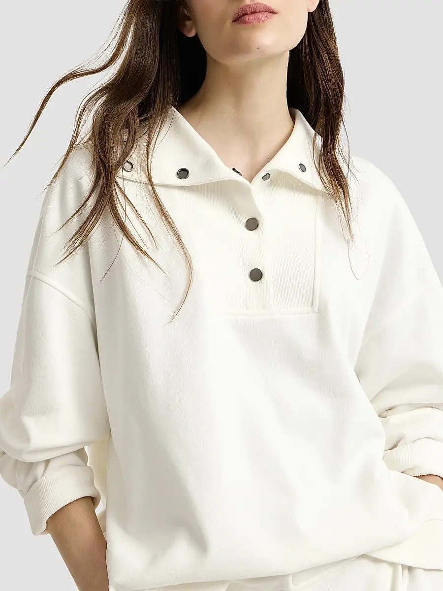 Brunello Cucinelli Women's Cotton Smooth French Terry Sweatshirt with Logo - White | Thumbnail 4 Brunello Cucinelli Women's Cotton Smooth French Terry Sweatshirt with Logo - White | Thumbnail 4