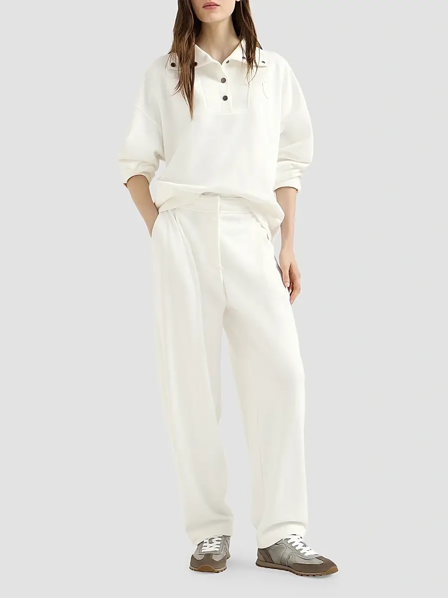 Brunello Cucinelli Women's Cotton Smooth French Terry Sweatshirt with Logo - White | Thumbnail 6 Brunello Cucinelli Women's Cotton Smooth French Terry Sweatshirt with Logo - White | Thumbnail 6