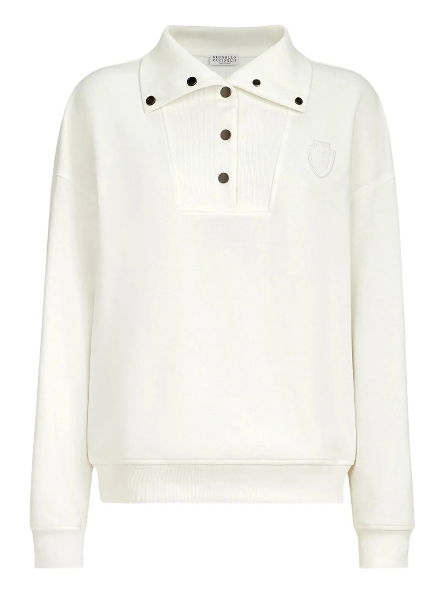 Brunello Cucinelli Women's Cotton Smooth French Terry Sweatshirt with Logo - White
