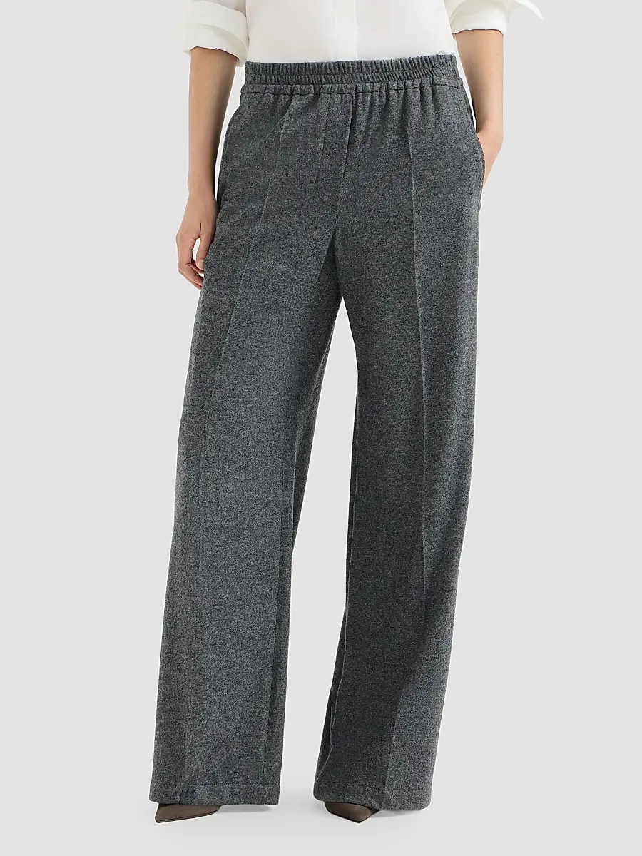 Brunello Cucinelli Women's Cashmere Jersey Pleated Wide Track Trousers | Thumbnail 2 Brunello Cucinelli Women's Cashmere Jersey Pleated Wide Track Trousers | Thumbnail 2