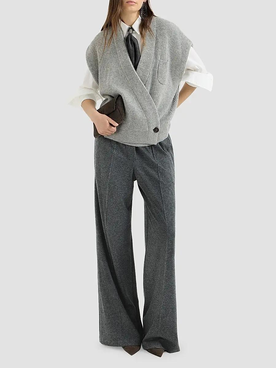 Brunello Cucinelli Women's Cashmere Jersey Pleated Wide Track Trousers | Thumbnail 6 Brunello Cucinelli Women's Cashmere Jersey Pleated Wide Track Trousers | Thumbnail 6