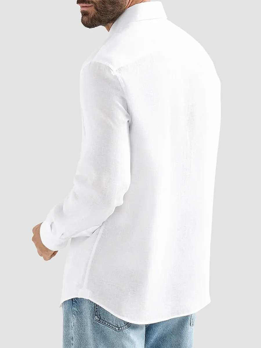 Brunello Cucinelli Men's Linen Shirt with Spread Collar - White | Thumbnail 3 Brunello Cucinelli Men's Linen Shirt with Spread Collar - White | Thumbnail 3