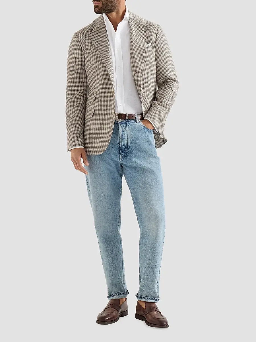Brunello Cucinelli Men's Linen Shirt with Spread Collar - White | Thumbnail 6 Brunello Cucinelli Men's Linen Shirt with Spread Collar - White | Thumbnail 6