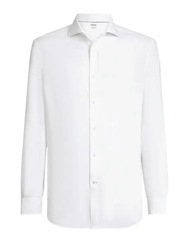 Men's Linen Shirt with Spread Collar - White