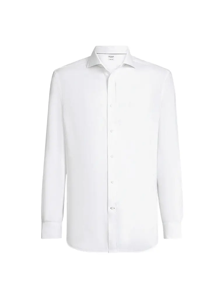 Brunello Cucinelli Men's Linen Shirt with Spread Collar - White