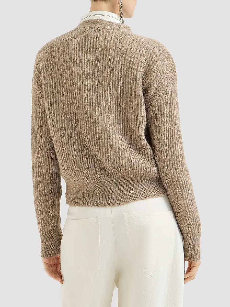 Brunello Cucinelli Women's Mohair, Cotton and Wool Diamond Yarn English Rib Cardigan | Thumbnail 3