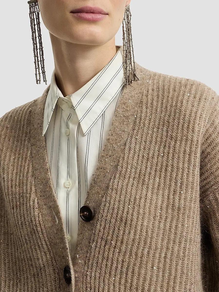 Brunello Cucinelli Women's Mohair, Cotton and Wool Diamond Yarn English Rib Cardigan | Thumbnail 5