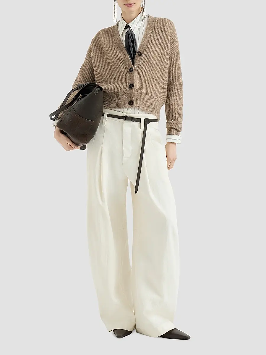 Brunello Cucinelli Women's Mohair, Cotton and Wool Diamond Yarn English Rib Cardigan | Thumbnail 6