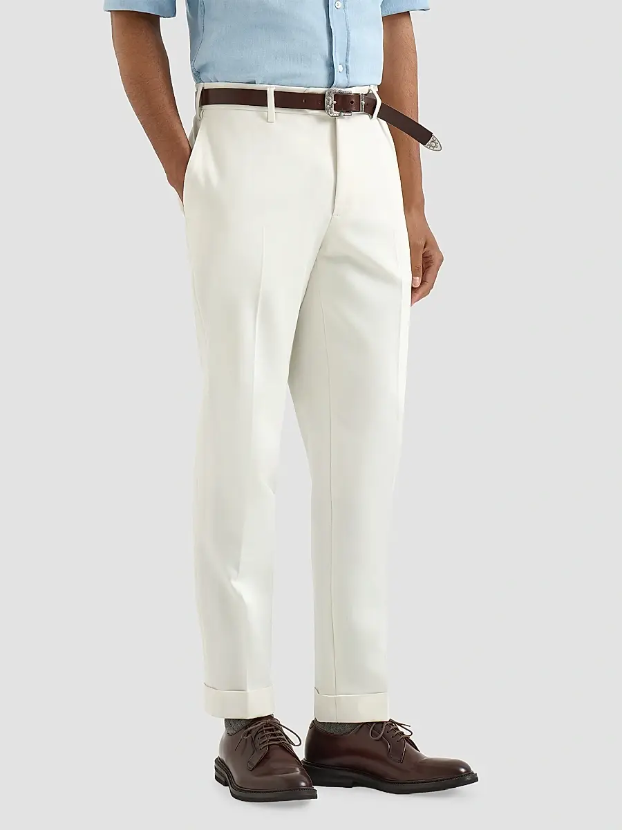 Brunello Cucinelli Men's Cotton and Virgin Wool Gabardine Italian Fit Trousers | Thumbnail 2 Brunello Cucinelli Men's Cotton and Virgin Wool Gabardine Italian Fit Trousers | Thumbnail 2