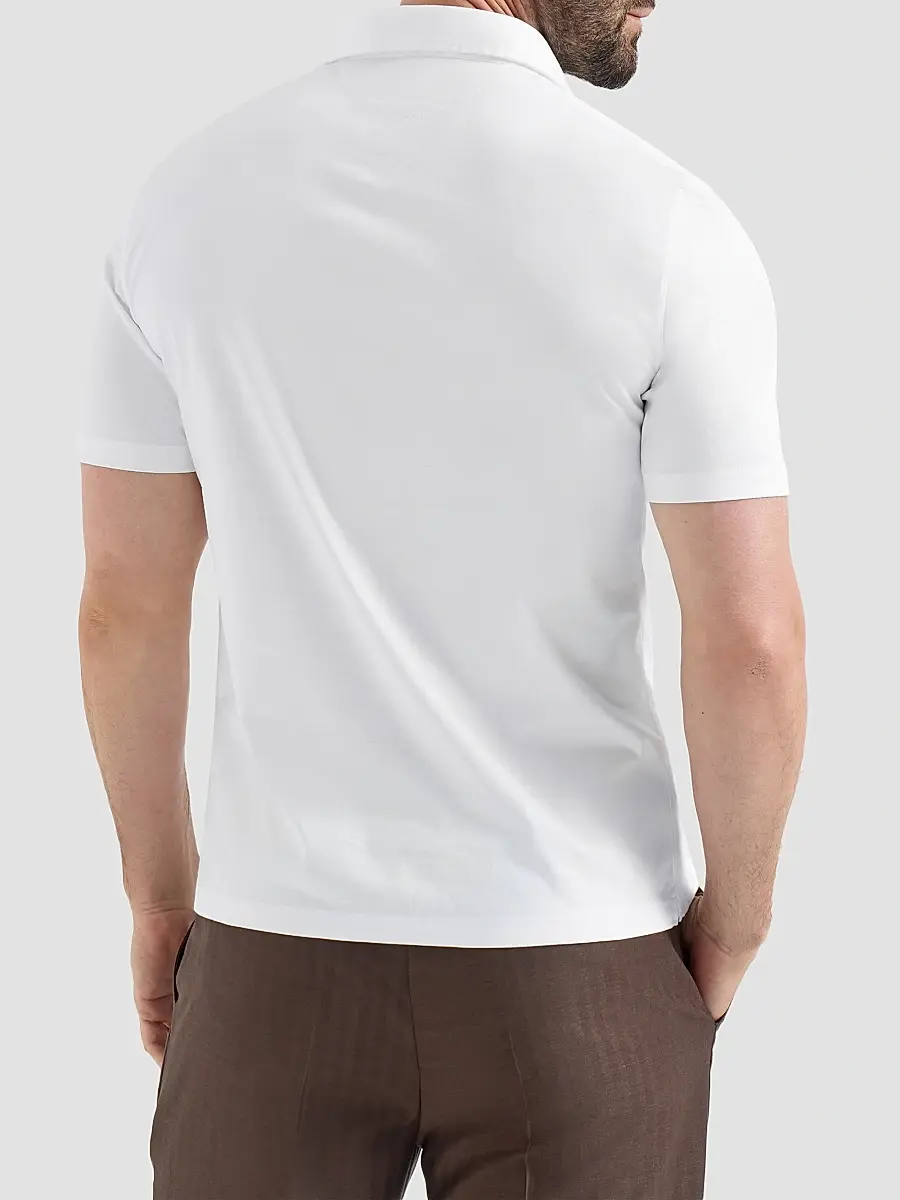 Brunello Cucinelli Men's Cotton Jersey Polo Shirt with Shirt-Style Collar - White | Thumbnail 3 Brunello Cucinelli Men's Cotton Jersey Polo Shirt with Shirt-Style Collar - White | Thumbnail 3
