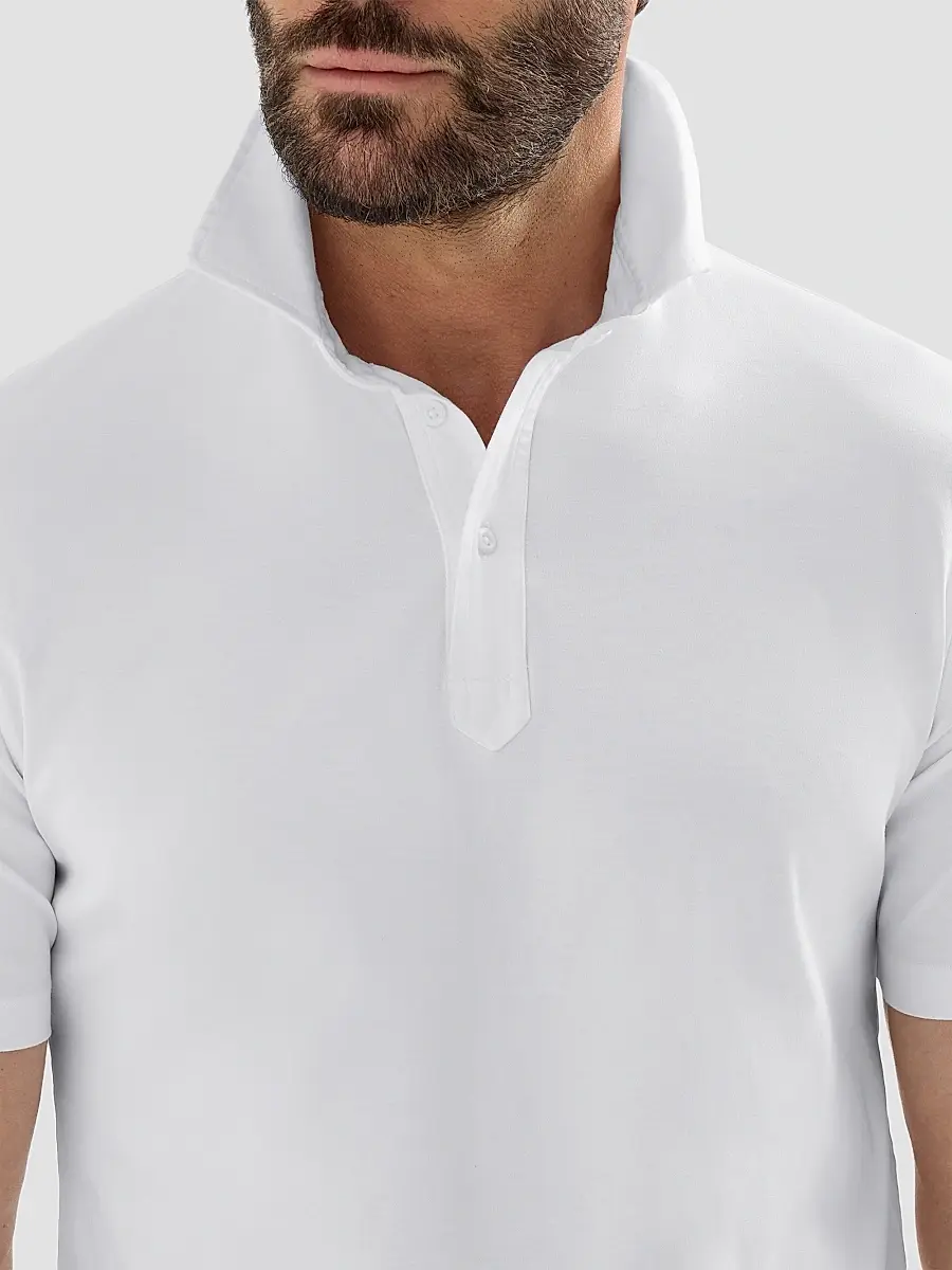 Brunello Cucinelli Men's Cotton Jersey Polo Shirt with Shirt-Style Collar - White | Thumbnail 4 Brunello Cucinelli Men's Cotton Jersey Polo Shirt with Shirt-Style Collar - White | Thumbnail 4