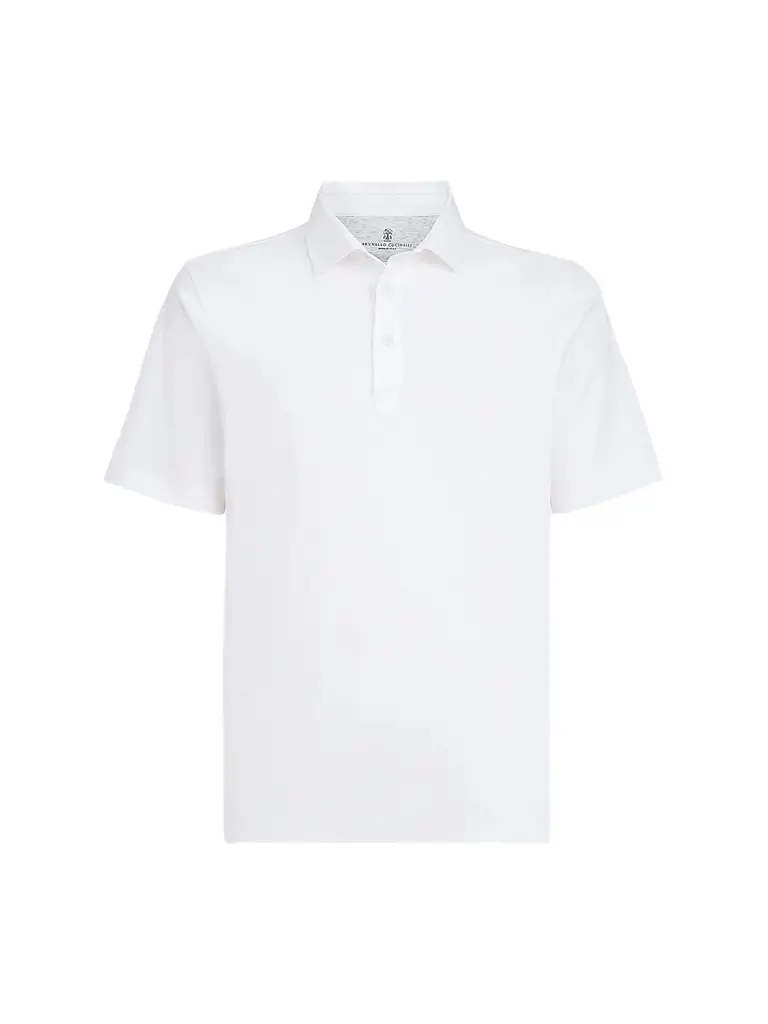 Brunello Cucinelli Men's Cotton Jersey Polo Shirt with Shirt-Style Collar - White