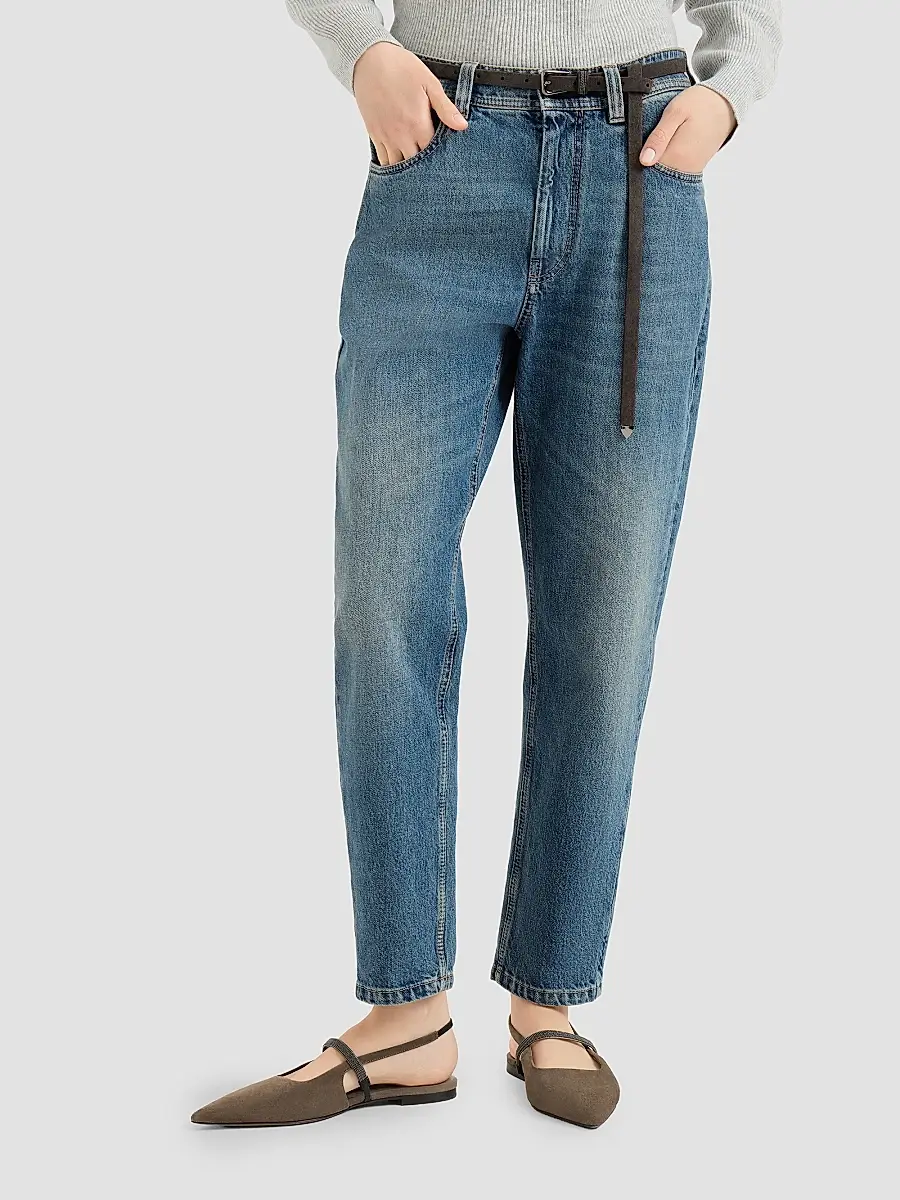 Brunello Cucinelli Women's Authentic Denim Baggy Tapered Jeans | Thumbnail 2 Brunello Cucinelli Women's Authentic Denim Baggy Tapered Jeans | Thumbnail 2