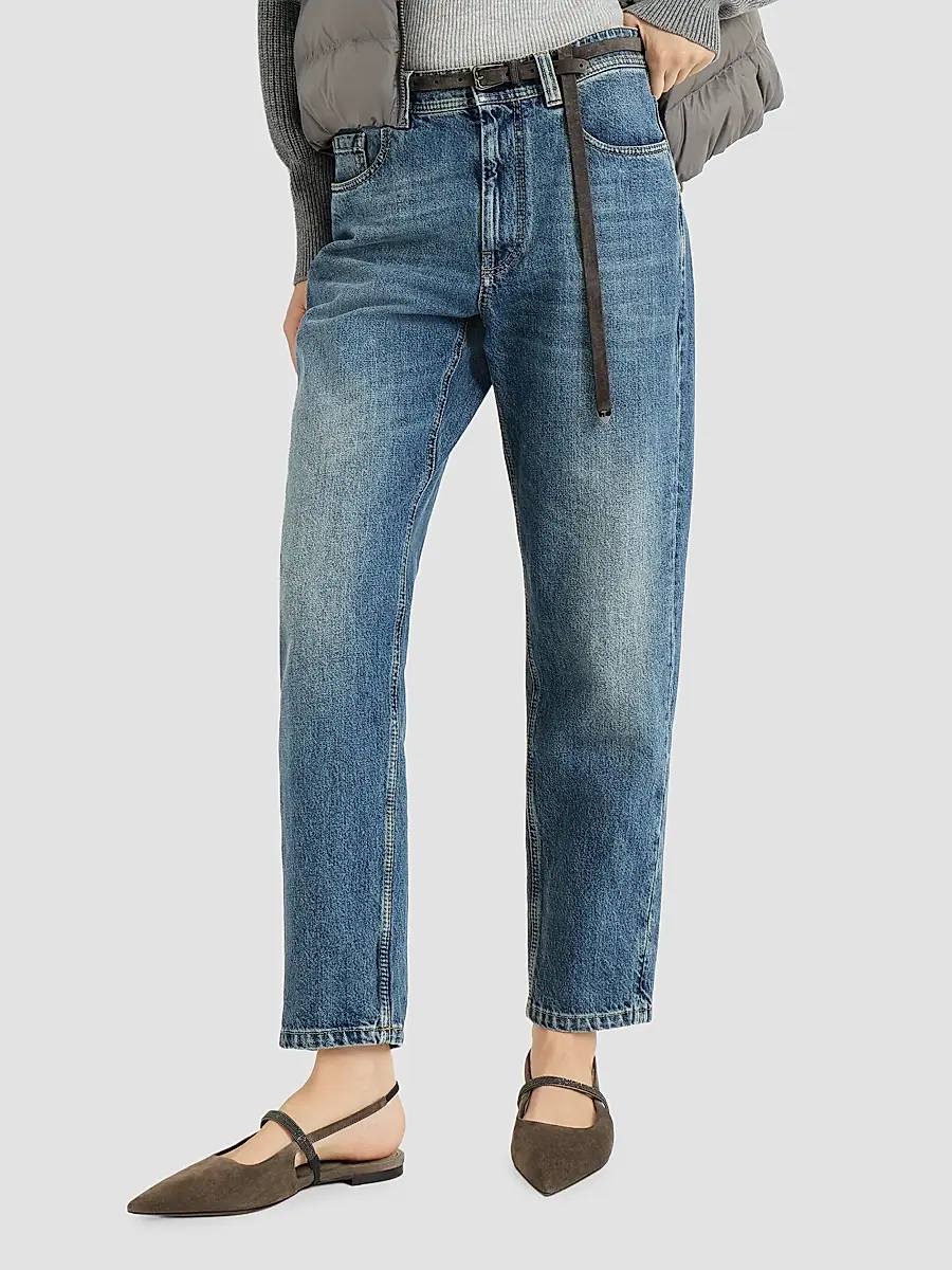 Brunello Cucinelli Women's Authentic Denim Baggy Tapered Jeans | Thumbnail 4 Brunello Cucinelli Women's Authentic Denim Baggy Tapered Jeans | Thumbnail 4