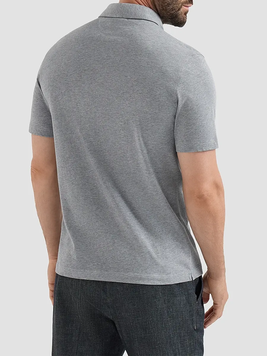 Brunello Cucinelli Men's Cotton Jersey Polo Shirt with Shirt-Style Collar - Medium Grey | Thumbnail 3 Brunello Cucinelli Men's Cotton Jersey Polo Shirt with Shirt-Style Collar - Medium Grey | Thumbnail 3