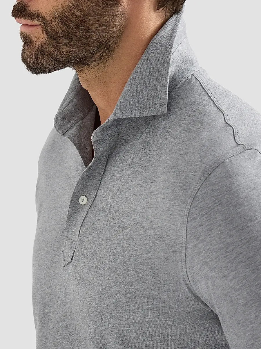 Brunello Cucinelli Men's Cotton Jersey Polo Shirt with Shirt-Style Collar - Medium Grey | Thumbnail 5 Brunello Cucinelli Men's Cotton Jersey Polo Shirt with Shirt-Style Collar - Medium Grey | Thumbnail 5
