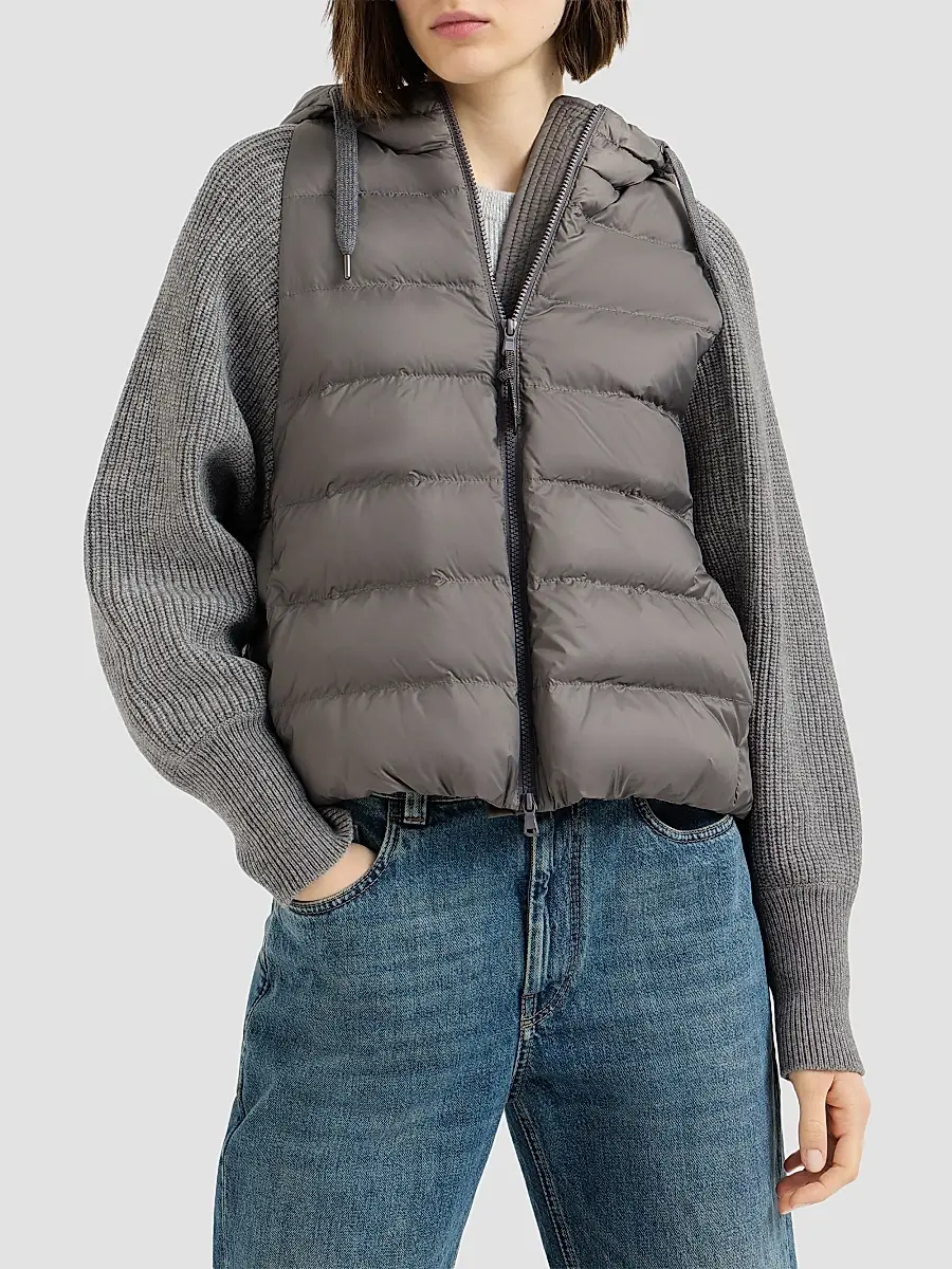 Brunello Cucinelli Women's Water-Resistant Matte Nylon Hooded Down Jacket | Thumbnail 2 Brunello Cucinelli Women's Water-Resistant Matte Nylon Hooded Down Jacket | Thumbnail 2