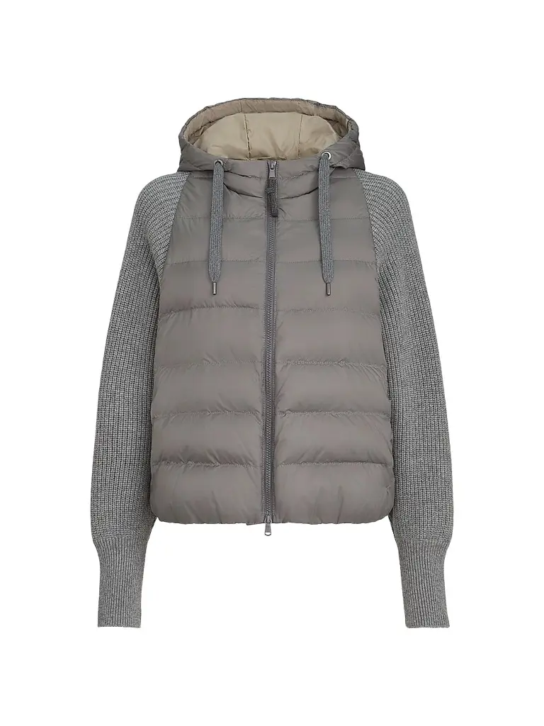 Brunello Cucinelli Women's Water-Resistant Matte Nylon Hooded Down Jacket - Medium Grey | Image 1 Brunello Cucinelli Women's Water-Resistant Matte Nylon Hooded Down Jacket - Medium Grey | Image 1