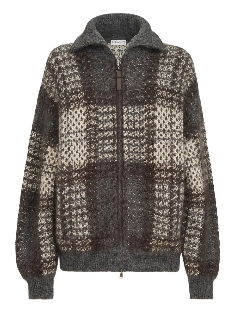 Brunello Cucinelli Women's Dazzling Tartan Double Knit Outerwear Jacket