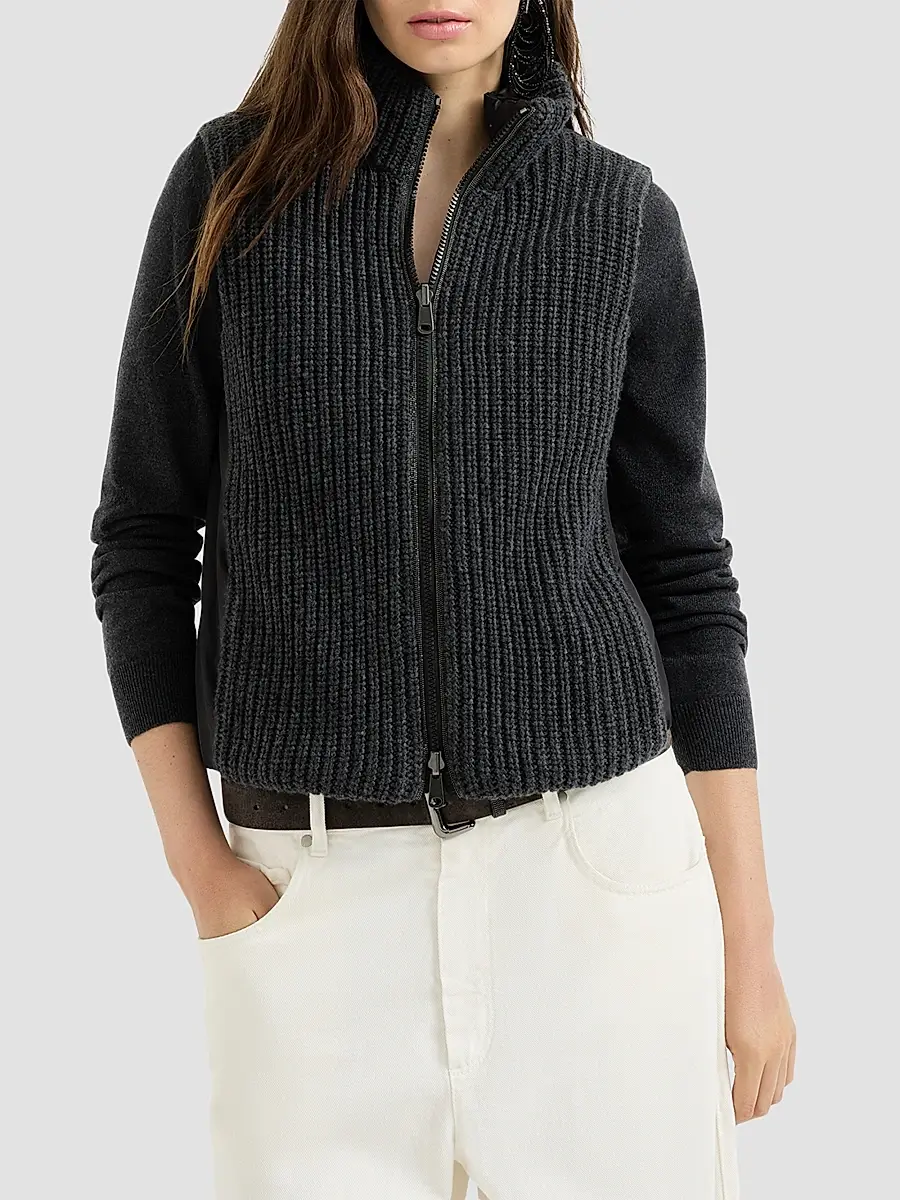 Brunello Cucinelli Women's Cashmere Feather Yarn Reversible Knit Down Vest | Thumbnail 2 Brunello Cucinelli Women's Cashmere Feather Yarn Reversible Knit Down Vest | Thumbnail 2