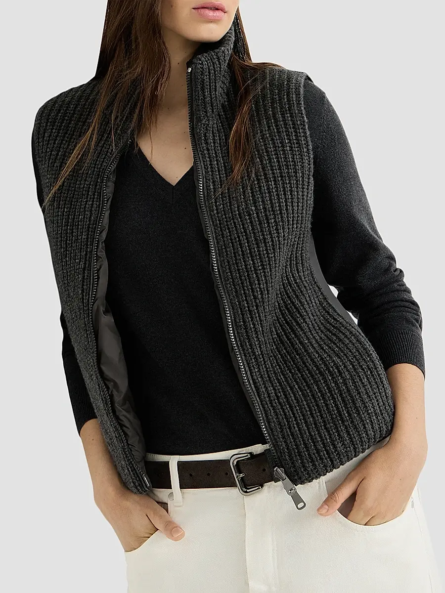 Brunello Cucinelli Women's Cashmere Feather Yarn Reversible Knit Down Vest | Thumbnail 4 Brunello Cucinelli Women's Cashmere Feather Yarn Reversible Knit Down Vest | Thumbnail 4