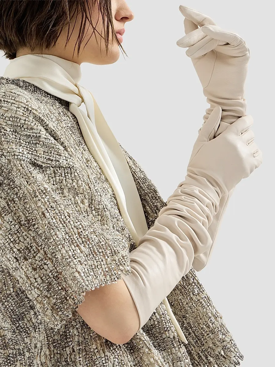 Brunello Cucinelli Women's Nappa Leather Long Gloves | Thumbnail 3 Brunello Cucinelli Women's Nappa Leather Long Gloves | Thumbnail 3