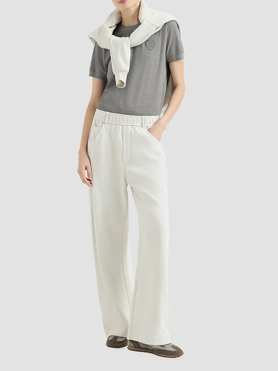 Brunello Cucinelli Women's Stretch Cotton Piqué T-Shirt with Sparkling Cotton Knit Inserts and Logo - Dark Grey | Thumbnail 6 Brunello Cucinelli Women's Stretch Cotton Piqué T-Shirt with Sparkling Cotton Knit Inserts and Logo - Dark Grey | Thumbnail 6