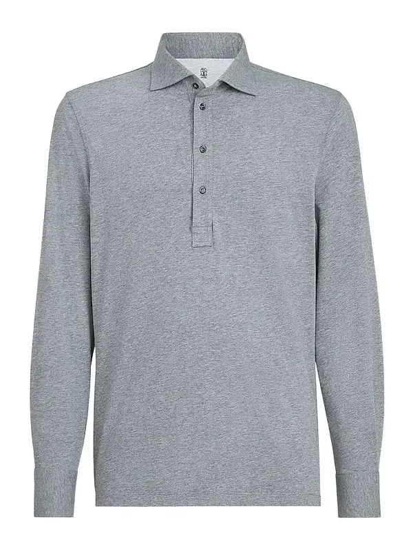 Brunello Cucinelli Men's Cotton Jersey Long Sleeve Polo Shirt