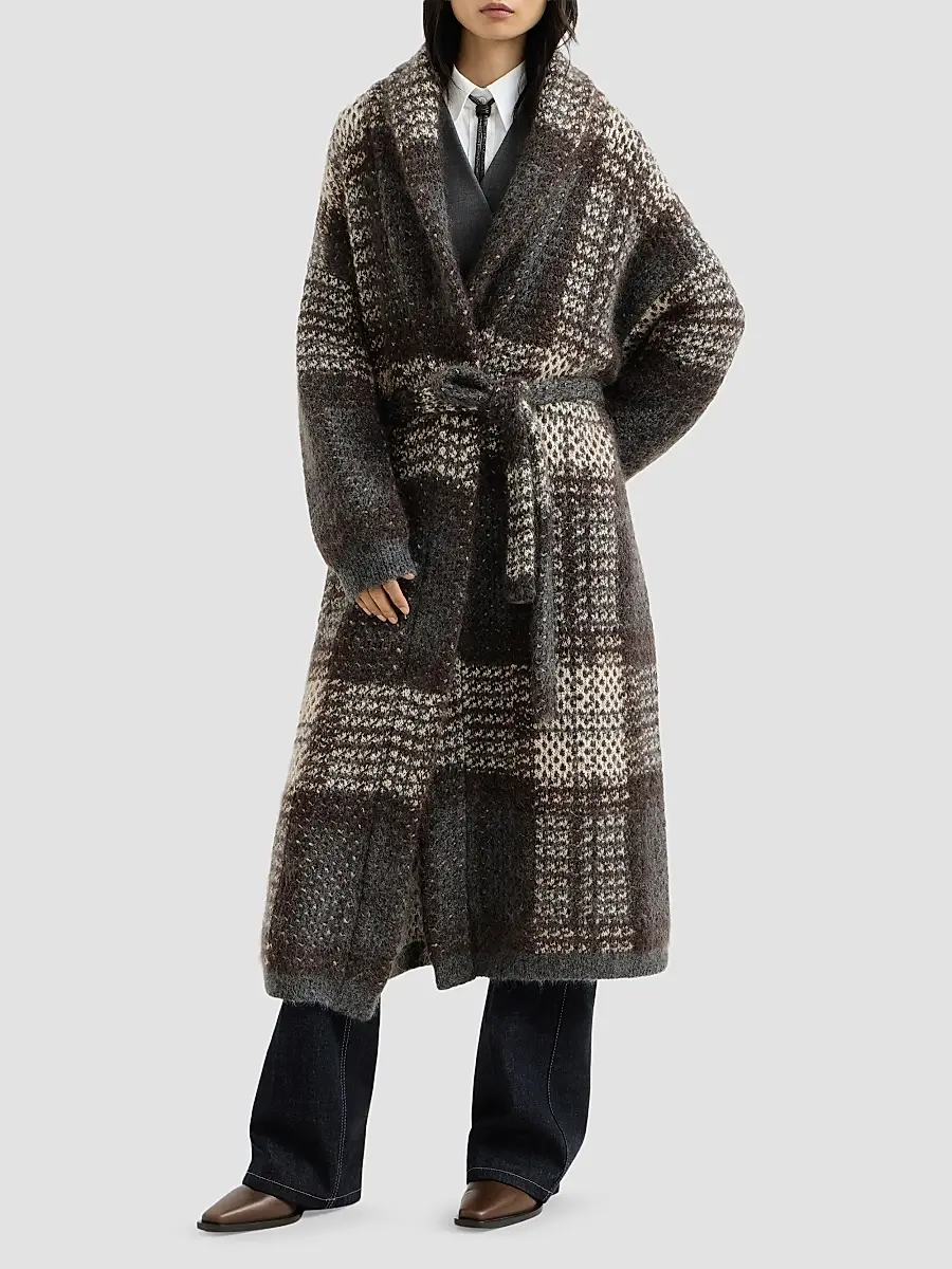 Brunello Cucinelli Women's Dazzling Tartan Double Knit Coat | Thumbnail 2 Brunello Cucinelli Women's Dazzling Tartan Double Knit Coat | Thumbnail 2