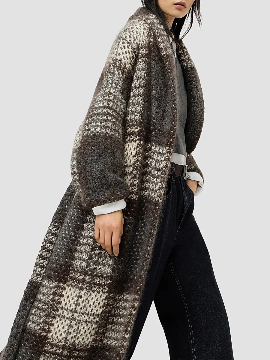 Brunello Cucinelli Women's Dazzling Tartan Double Knit Coat | Thumbnail 4 Brunello Cucinelli Women's Dazzling Tartan Double Knit Coat | Thumbnail 4