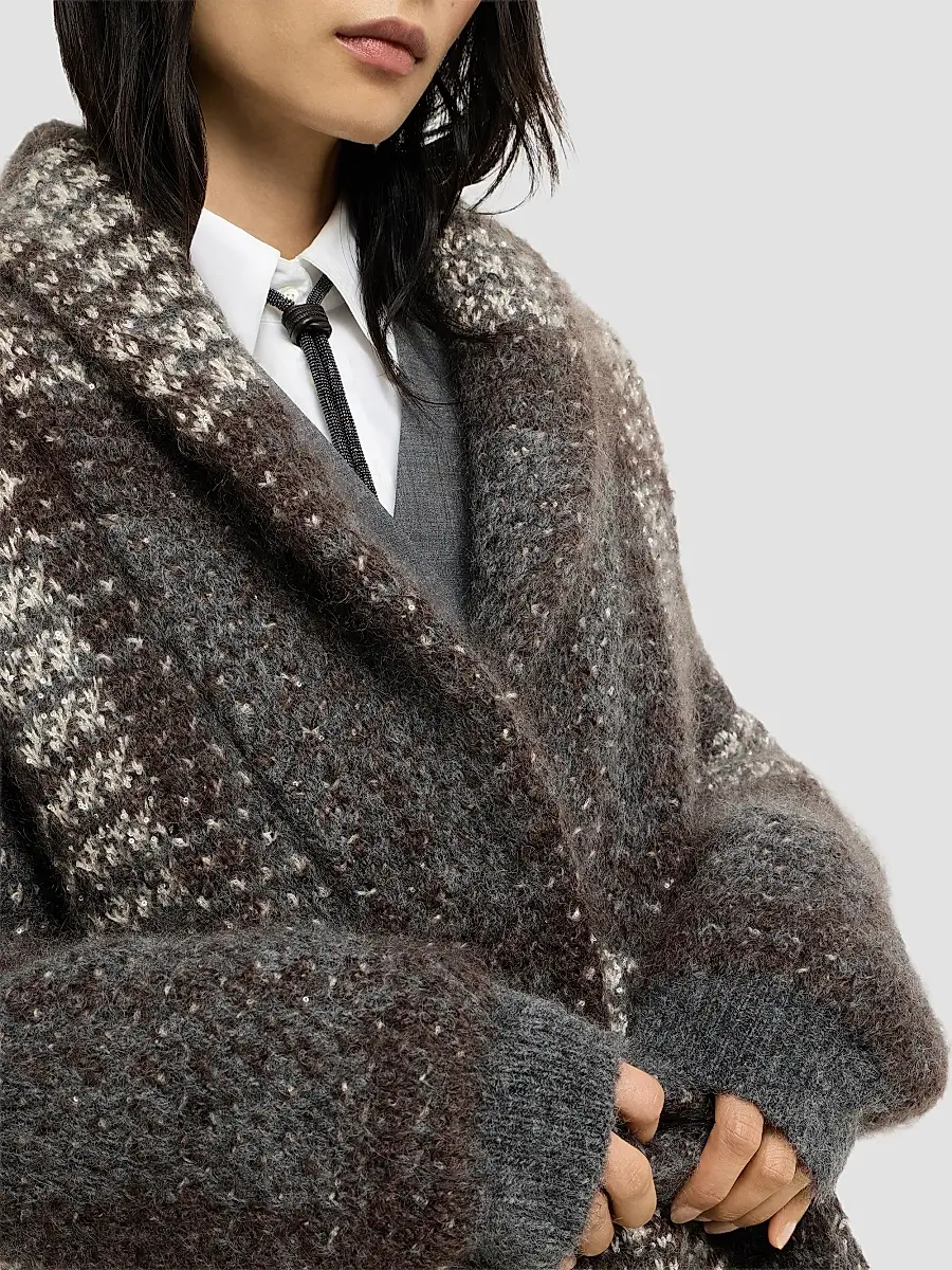 Brunello Cucinelli Women's Dazzling Tartan Double Knit Coat | Thumbnail 5 Brunello Cucinelli Women's Dazzling Tartan Double Knit Coat | Thumbnail 5