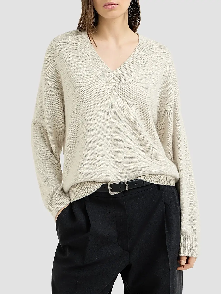 Brunello Cucinelli Women's Cashmere and Silk Diamond Yarn Sweater | Thumbnail 2 Brunello Cucinelli Women's Cashmere and Silk Diamond Yarn Sweater | Thumbnail 2