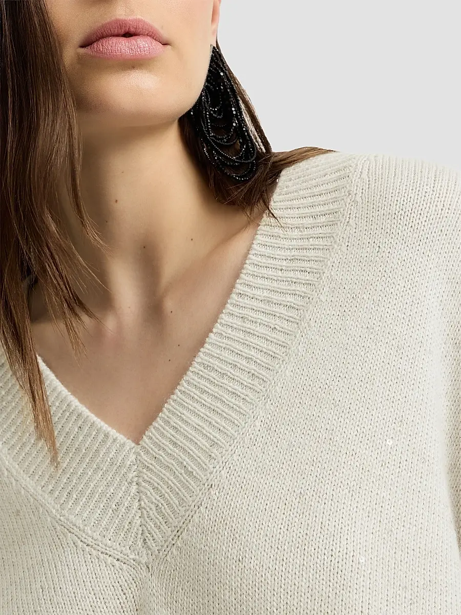 Brunello Cucinelli Women's Cashmere and Silk Diamond Yarn Sweater | Thumbnail 4 Brunello Cucinelli Women's Cashmere and Silk Diamond Yarn Sweater | Thumbnail 4
