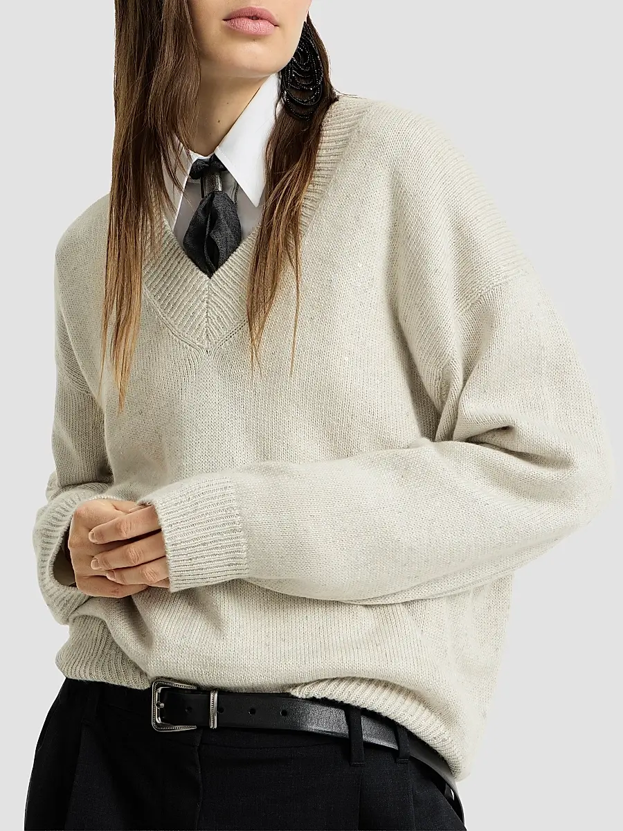 Brunello Cucinelli Women's Cashmere and Silk Diamond Yarn Sweater | Thumbnail 5 Brunello Cucinelli Women's Cashmere and Silk Diamond Yarn Sweater | Thumbnail 5