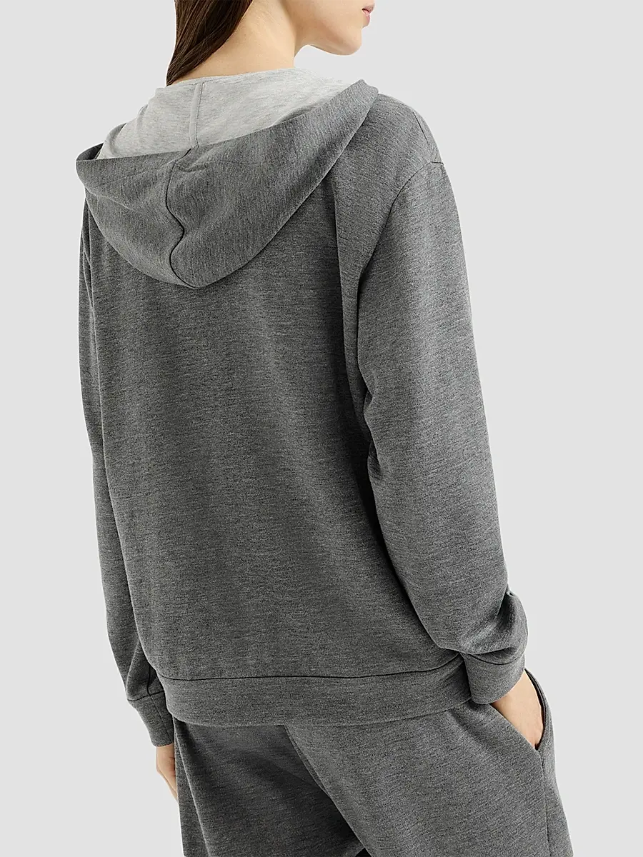 Brunello Cucinelli Women's Cotton and Silk Interlock Hooded Sweatshirt | Thumbnail 3 Brunello Cucinelli Women's Cotton and Silk Interlock Hooded Sweatshirt | Thumbnail 3